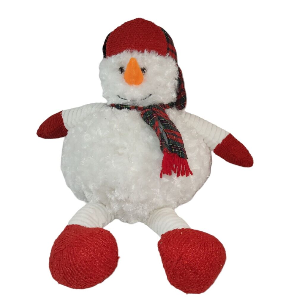 Pier 1 Imports Plush Snowman Plaid Winter‎ Hat Scarf Soft Stuffed Toy 14"